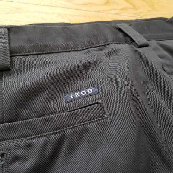 Izod Mens 39x27 Chino Pants Khaki Dark Navy Blue Pleated Cotton EUC - Picture 2 of 9
